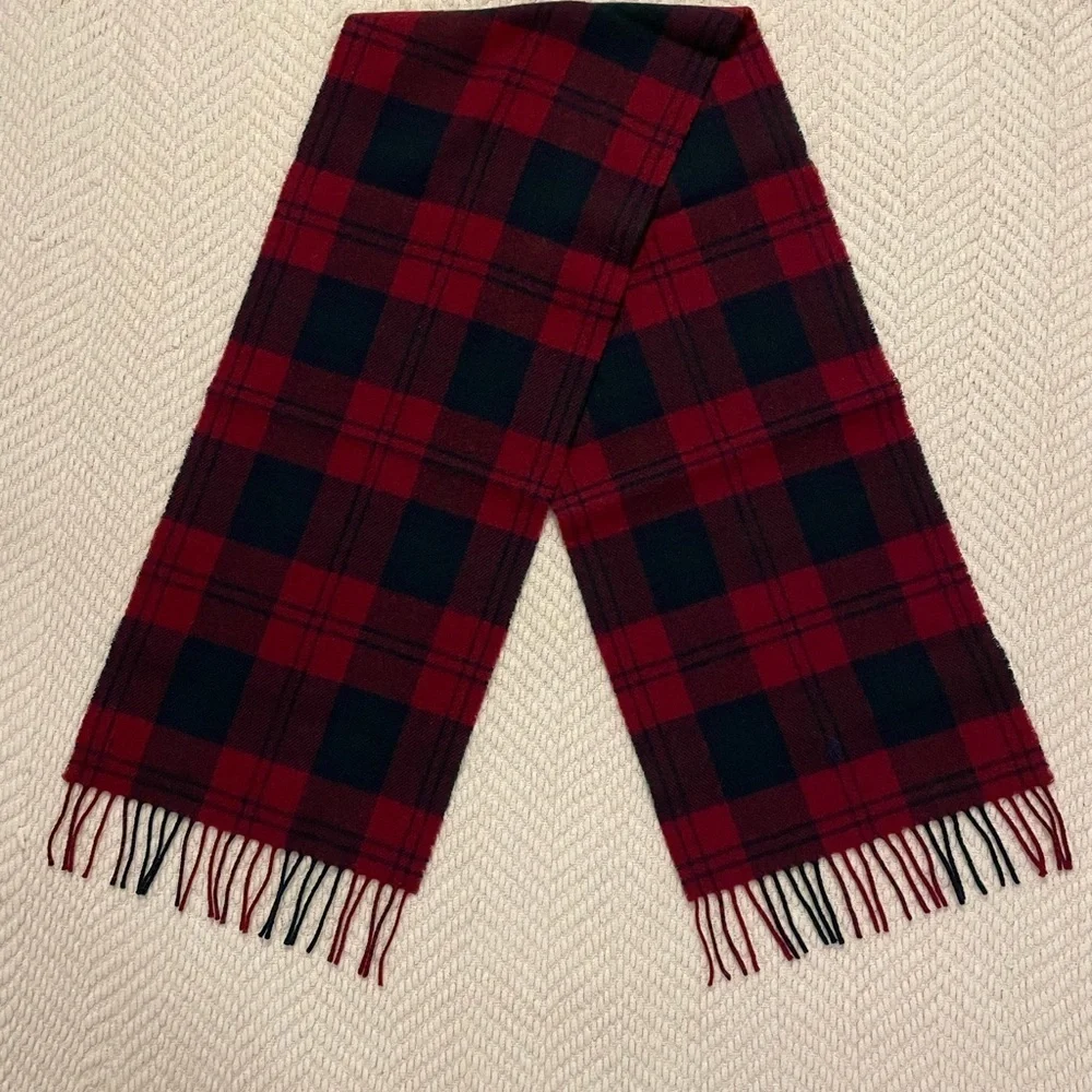Ralph Lauren Blue Label 100% Lamb's Wool Dark Red/Green Plaid Scarf